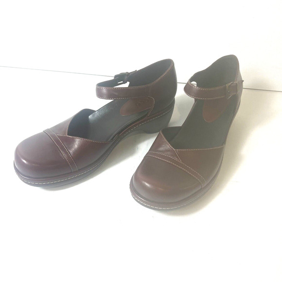 Ecco Womens EU 38 US 7.5 Mid Heels Burgundy Leather Ankle Strap Closed Toe Shoes - Picture 2 of 10